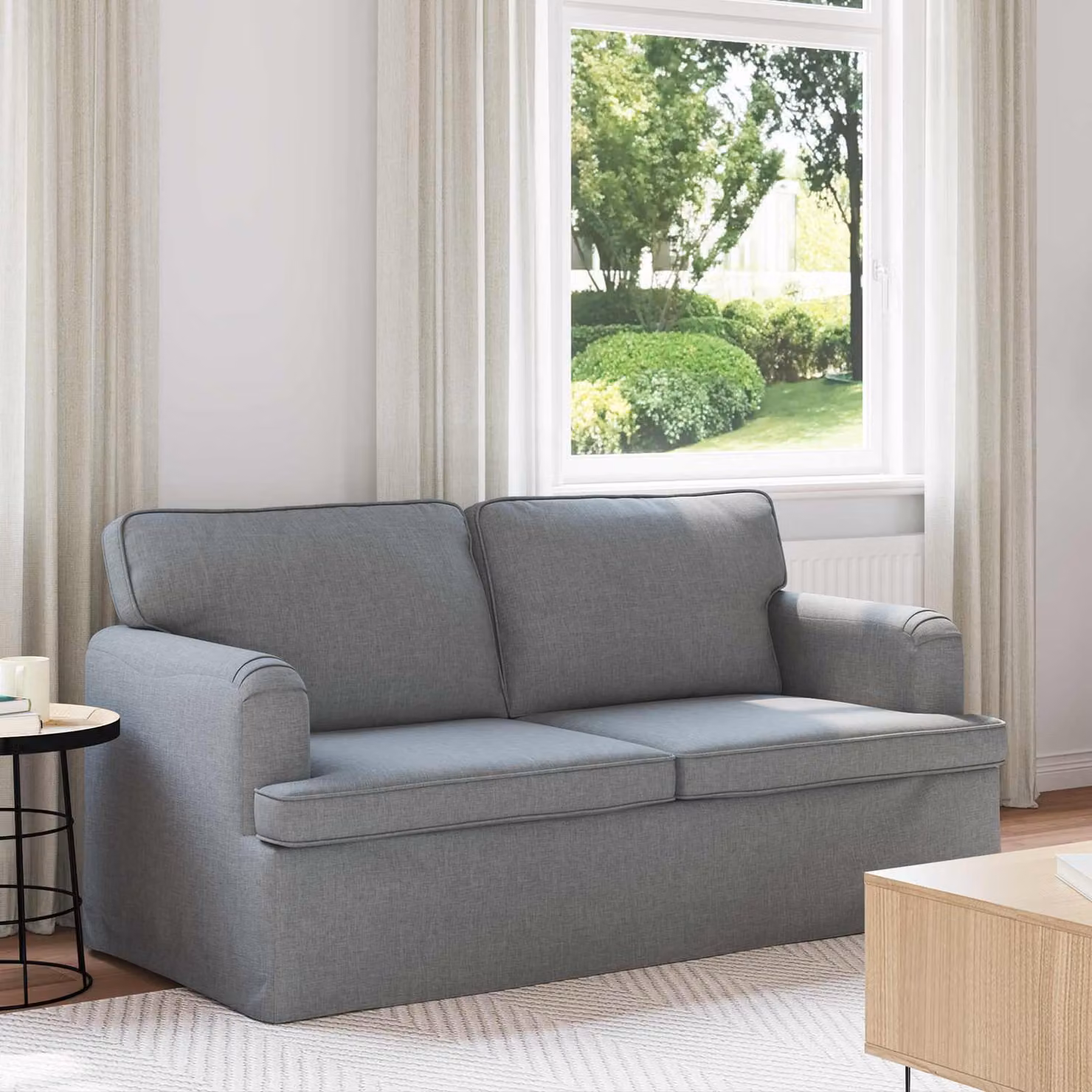 Divano vidaXL Grigio con rivestimento in tessuto e struttura in metallo L: 162 cm, P: 80 cm, H: 85 cm – 1