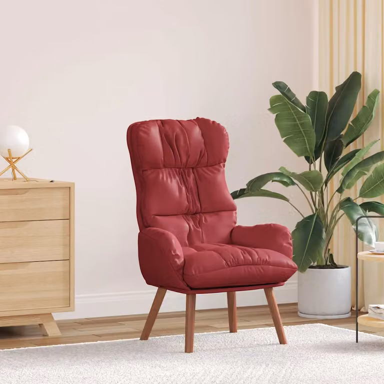 Poltrona lounge moderna vidaXL in pelle artificiale rossa con braccioli, L: 69 cm, P: 74 cm, H: 93 cm