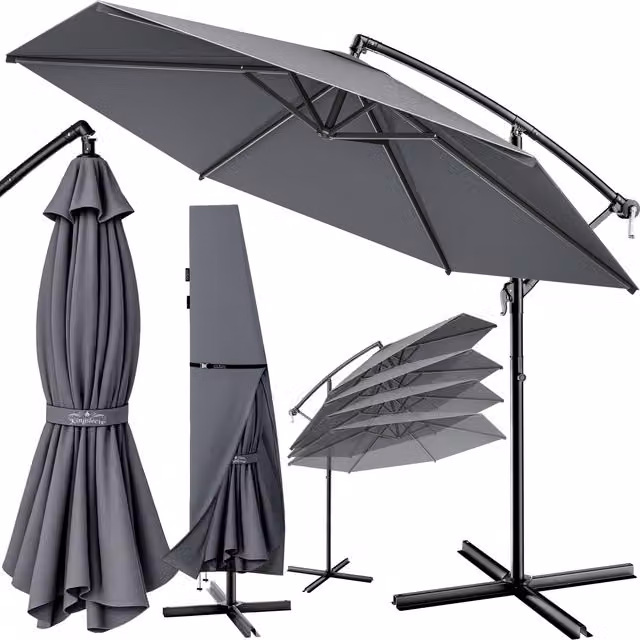 Ombrellone con braccio Kingsleeve colore antracite in alluminio e poliestere con protezione UPF 50+ Diametro: 300 cm – 1