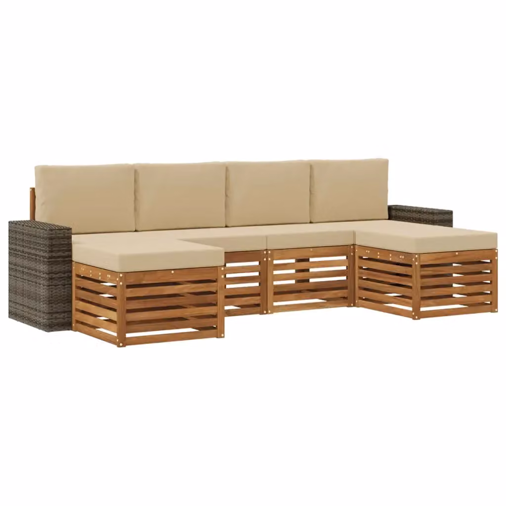 Set di divani da esterno a L vidaXL in legno di acacia con cuscini, Beige e Marrone – 2