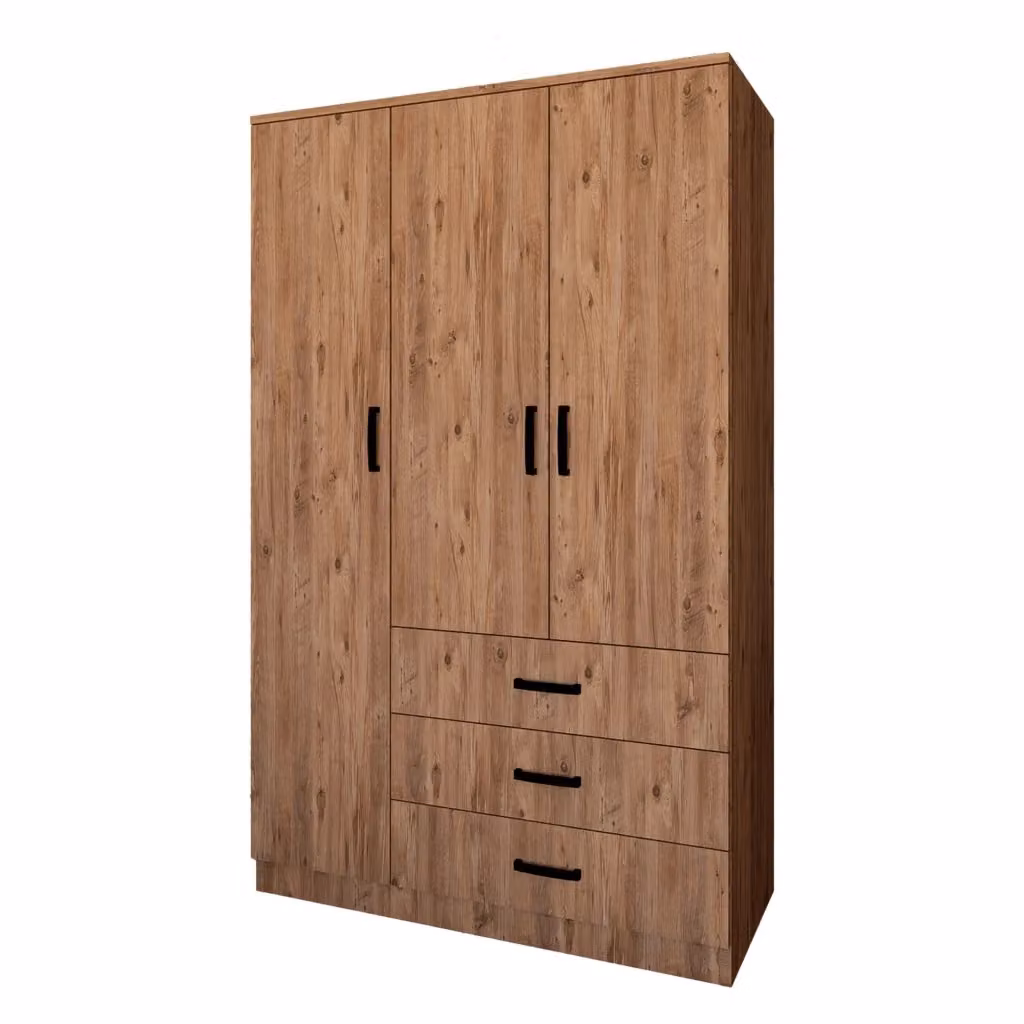 Armadio da camera da letto DMORA moderno con ante a battente e cassetti integrati, finitura rovere marrone opaco, L: 90 cm, P: 47 cm – 2