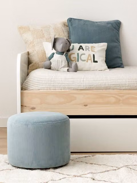 Pouf imbottito Harmony Kenay Home blu cilindrico per cameretta bambini