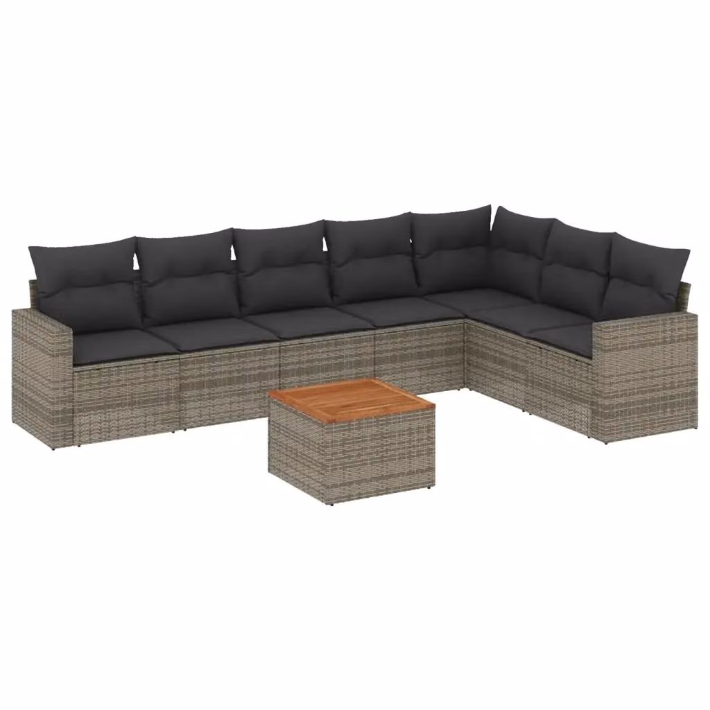 vidaXL Set Divano da Giardino 8 pz in Polyrattan Grigio con Cuscini e Tavolino – 2
