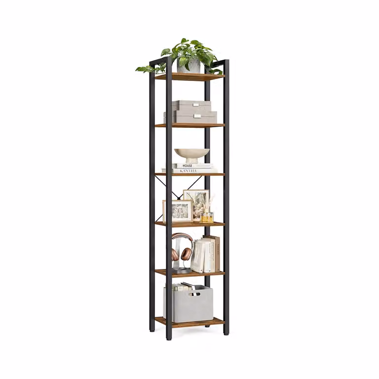Scaffale a 6 Ripiani Libreria per Ufficio, Marrone Vintage e Nero
