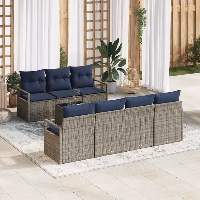 Set di divani 8 pz 7-Numero di posti Grigio polyrattan 3346295