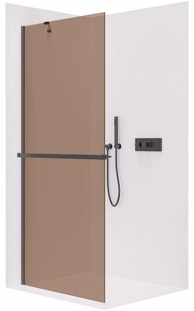 CERANO - Box doccia Walk-in Onyx Y L/P - 8 mm + mensola/portasciugamani - nero opaco, vetro bronzo - 80x200 cm