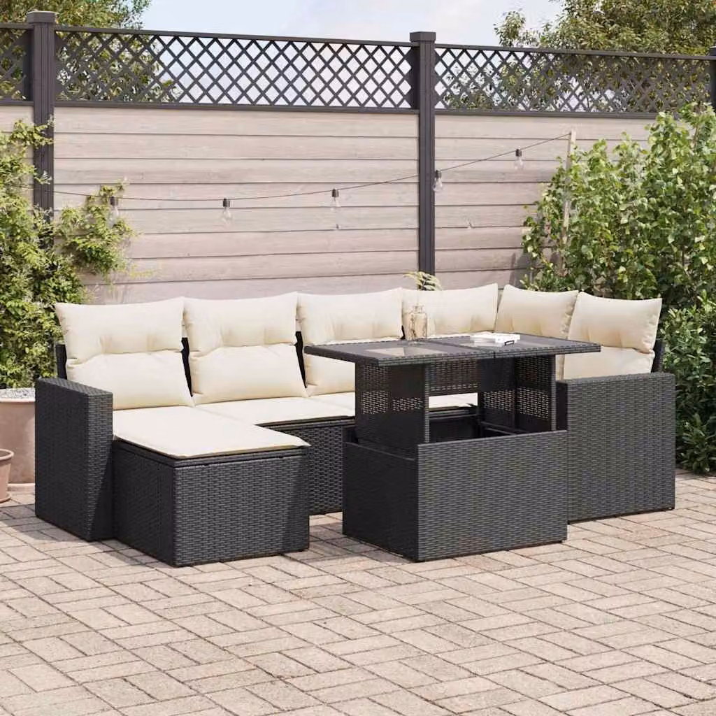 Maison Exclusive - Set da giardino 7 pezzi con cuscini in polyrattan nero