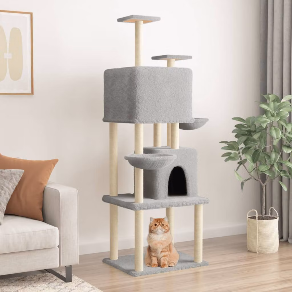 Albero per gatti vidaXL con tiragraffi in sisal e cucce, colore grigio, Altezza: 180 cm