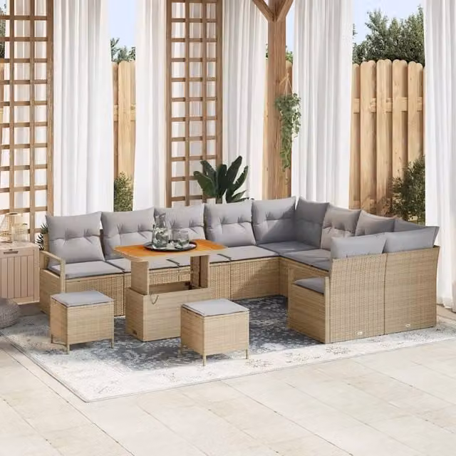 Set Divano da Giardino Moderno vidaXL in Polyrattan e Legno di Acacia Beige 12 pz