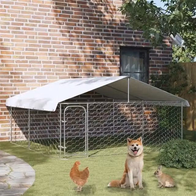 Gabbia per cani da esterno vidaXL in metallo argento con tetto resistente alle intemperie L/P/H: 300 x 300 x 150 cm