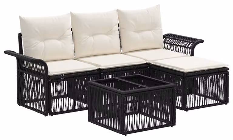 Set Divano da Giardino 5 pcs Nero polyrattan