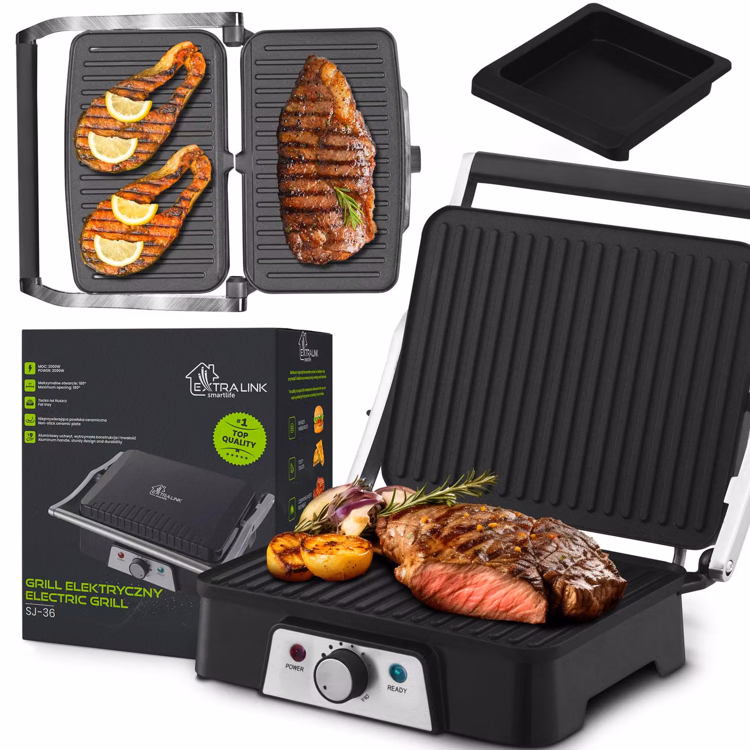 Extralink Grill elettrico a contatto 2000W Piastra grill Tostiera Sandwich Maker