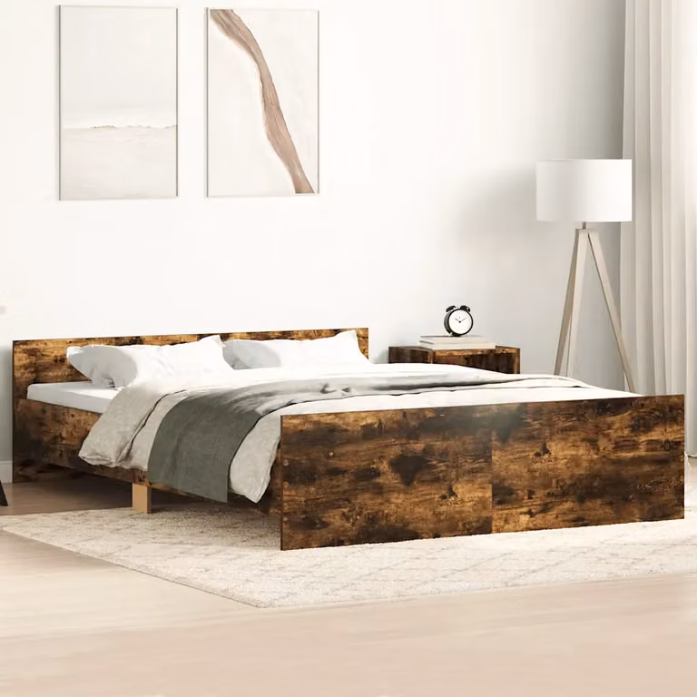 vidaXL Giroletto con Testiera e Pediera in Rovere Fumo, L/P/H: 150 x 200 x 300 cm