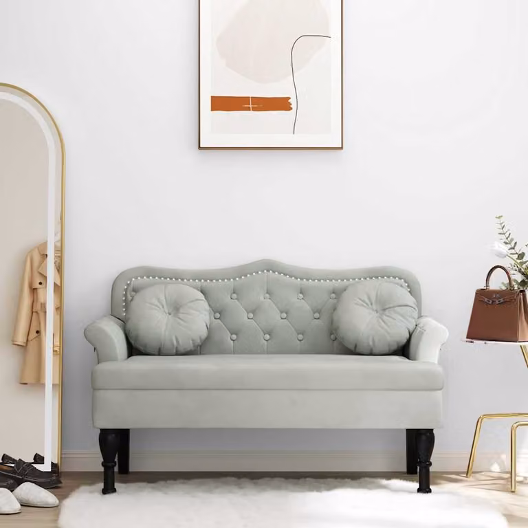 Panca con Cuscini vidaXL in Velluto Grigio con Braccioli L: 120,5 cm, P: 65 cm, H: 75 cm