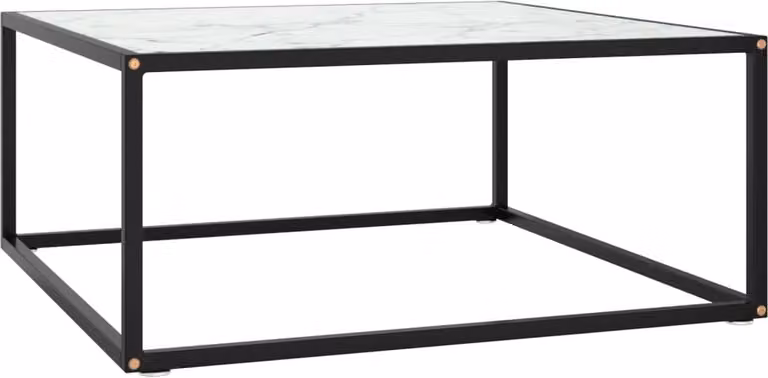 Maison Exclusive - Tavolino nero con piano in vetro bianco effetto marmo 80x80x35 cm