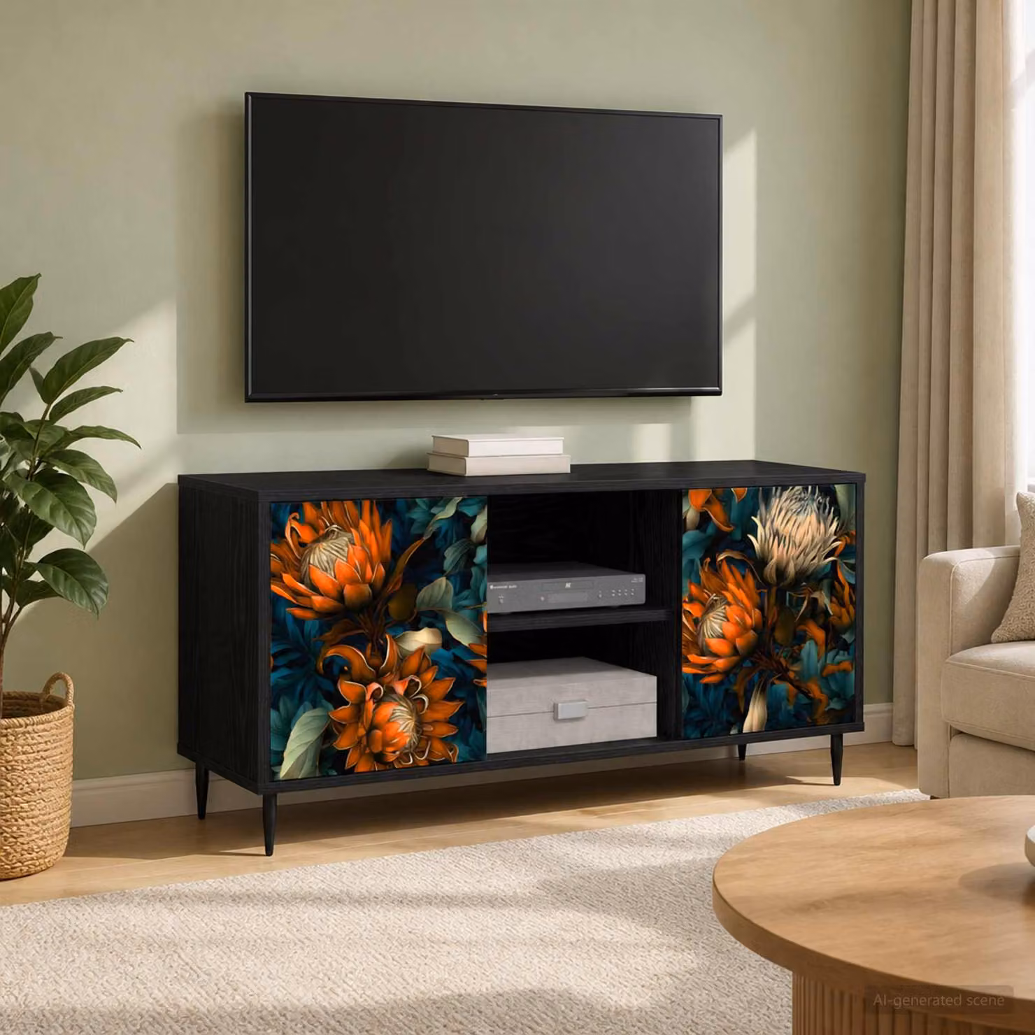 Carrello TV mobile vidaXL LOCHEM in legno Rovere Nero L: 102 cm, P: 33 cm, H: 51 cm
