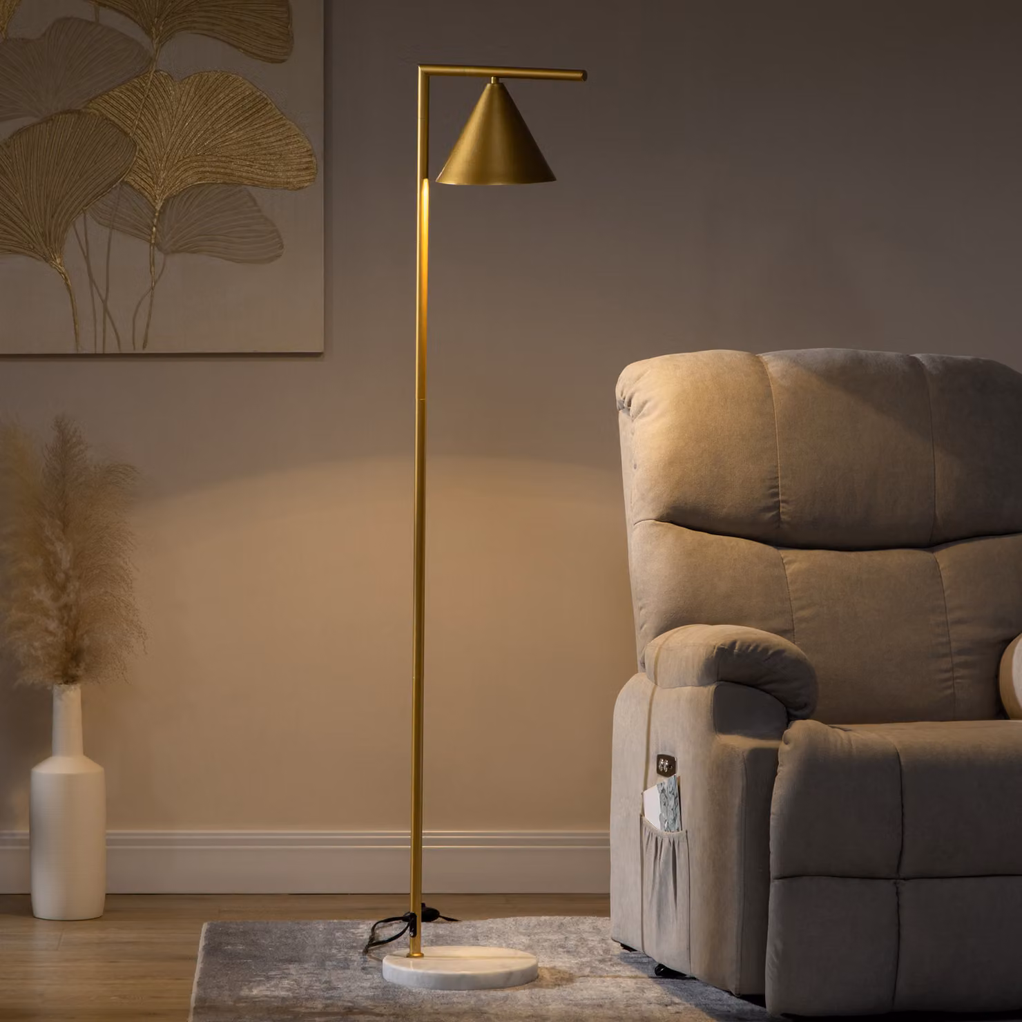 Lampada da terra HOMCOM in metallo e marmo dorata con paralume conico orientabile, L/P/H: 35 x 26 x 153 cm – 2
