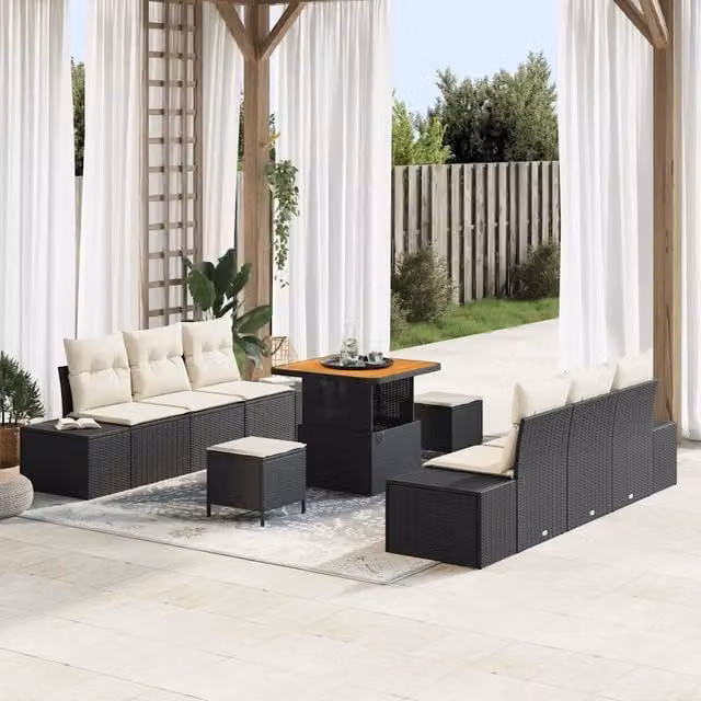 Set Divano da Giardino 9 pz Nero polyrattan 3362735