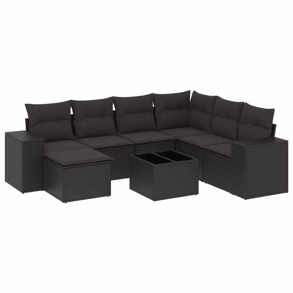 Set di divani da giardino vidaXL a forma di L in polyrattan nero con 8 pezzi e cuscini imbottiti – 2