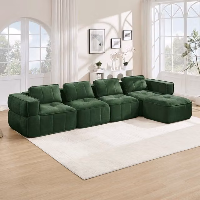 Divano modulare 344x162x67 cm senza telaio in poliestere verde