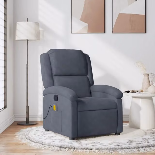Poltrona Relax Reclinabile vidaXL in Velluto Grigio con Braccioli e Struttura in Legno e Metallo – 1
