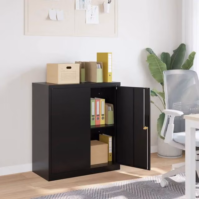 Armadio Classificatore vidaXL in Metallo Nero Opaco con Ante a Battente e Serratura L/P/H: 79 x 40 x 90 cm – 1
