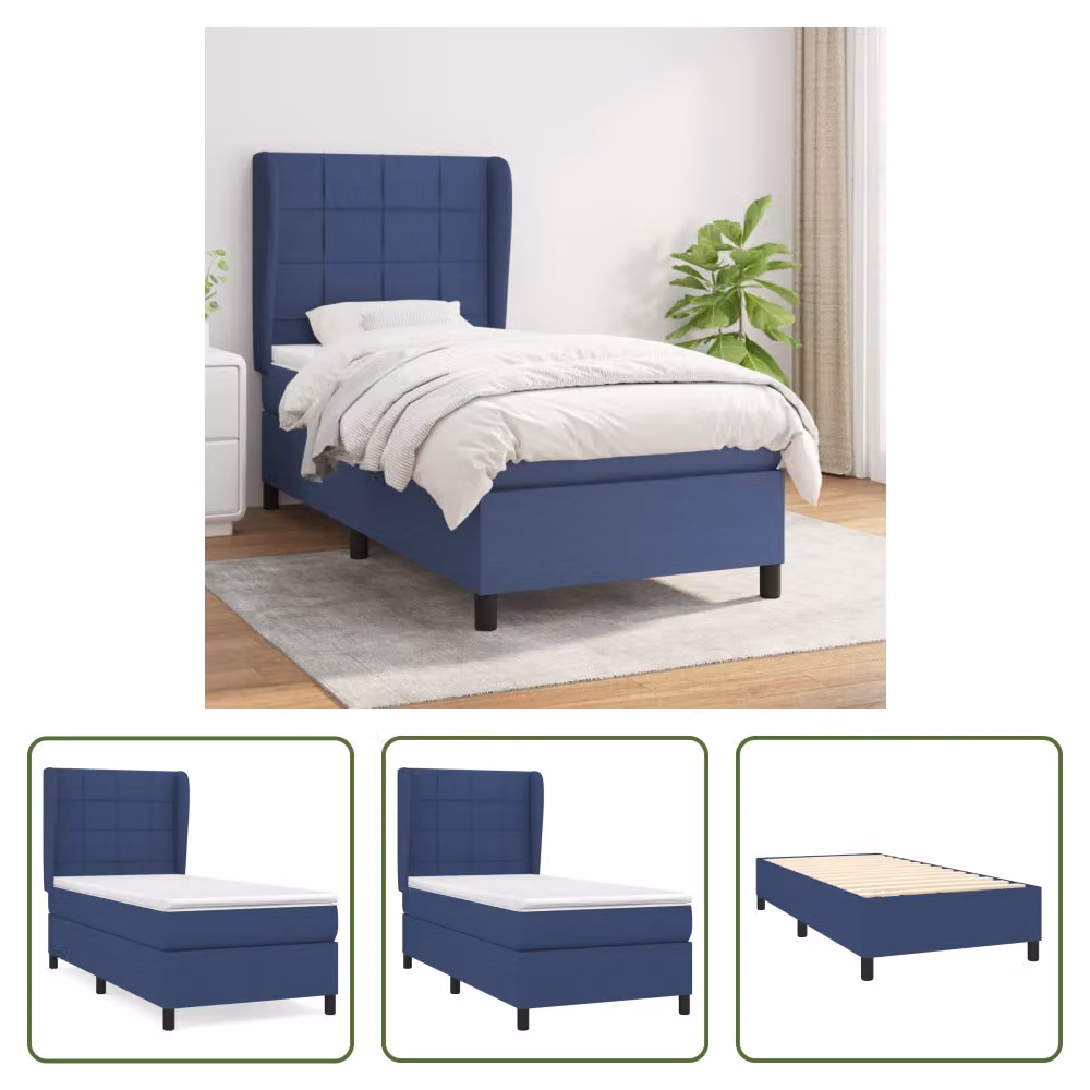 The Living Store Letto a molle con materasso Blu 80x200 cm in tessuto