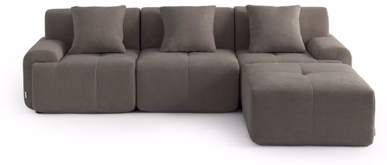MILYSOFA SOFAMOUS: divano angolare modulare a 3 posti con chaise longue, in tessuto ciniglia color cenere