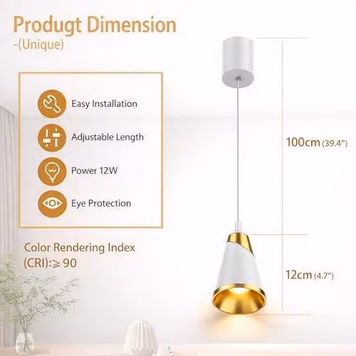 Lampada a sospensione a LED per cucina e tavolo da pranzo, design moderno, con altezza regolabile. Lampada a sospensione a LED per tavolo da pranzo, inclusa lampadina LED da 12W, luce calda da 3000K, corpo in alluminio, ideale per soggiorno e camera da le