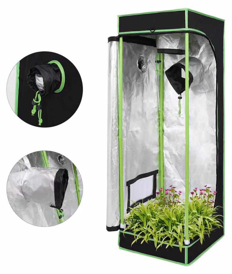 Ikodm, tenda per coltivazione indoor, dimensioni 40 x 40 x 120 cm, con struttura in acciaio, vasca di contenimento, aperture per cavi e per l'uscita dell'aria