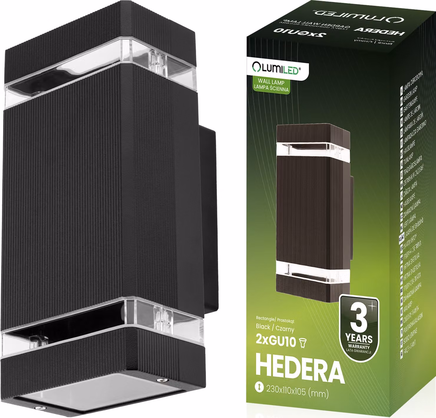 LUMILED lampada da parete per esterni lampada da parete per esterni LED GU10 applique da parete facciata terrazzo IP44 rettangolare alluminio superiore e inferiore