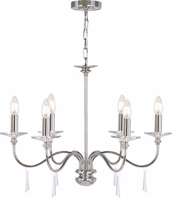Lampadario Classico Finsbury Park Acciaio Nichel Lucido Vetro 6 Luci E14
