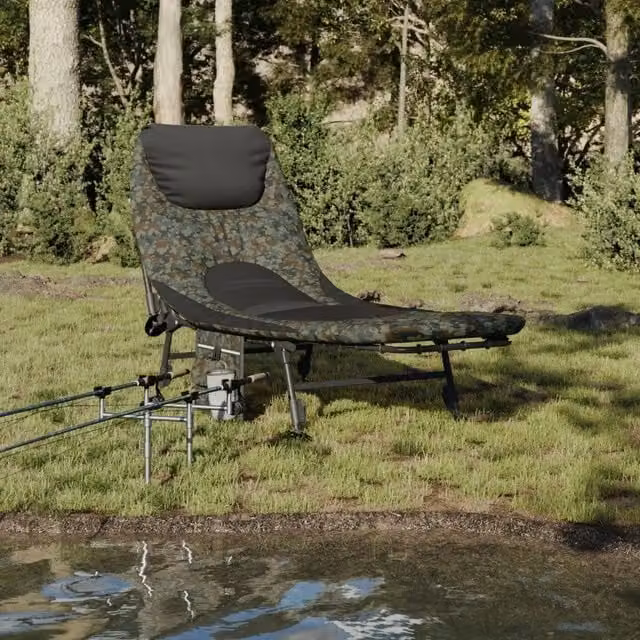 Letto da pesca pieghevole vidaXL con gambe regolabili anti fango e poggiatesta regolabile mimetico verde e nero