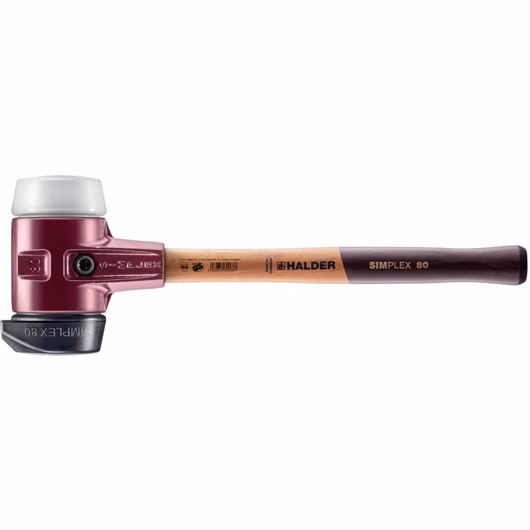 Mazza SIMPLEX soft-face con alloggiamento TE e manico in legno, Ø 80, composizione in gomma con supporto / composizione in gomma