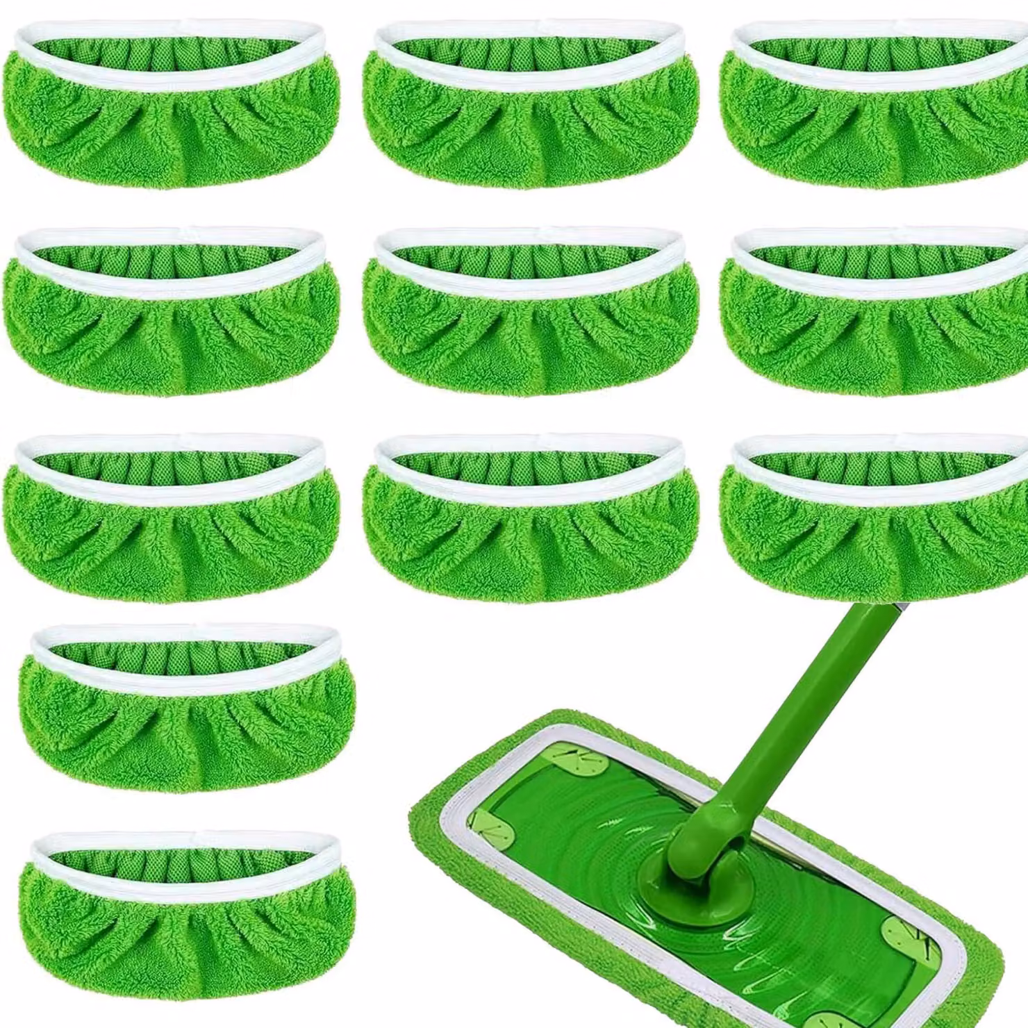 10 panni in microfibra per mocio, riutilizzabili, ad alta capacità di assorbimento, dimensioni 25,4 x 11,5 cm, colore verde