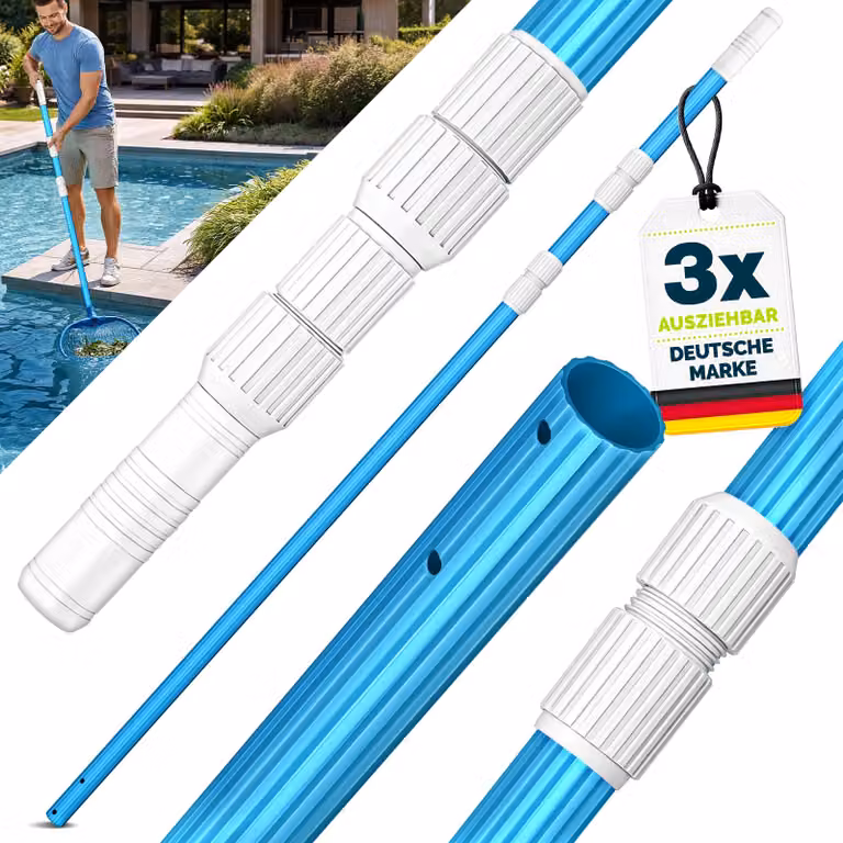 tillvex asta telescopica per piscina 1,20 - 3,60 m | asta per piscina in alluminio | asta per pulizia piscina 3 pezzi