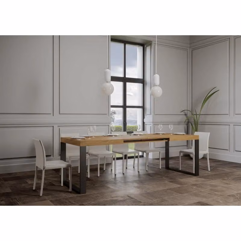 Tavolo allungabile rettangolare ITAMOBY in finitura Quercia e telaio Antracite L: 120/380 cm, P: 90 cm – 2