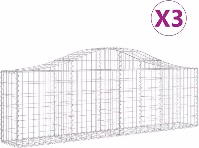 Cesti Gabbioni ad Arco 3 pz 200x30x60/80 cm Ferro Zincato