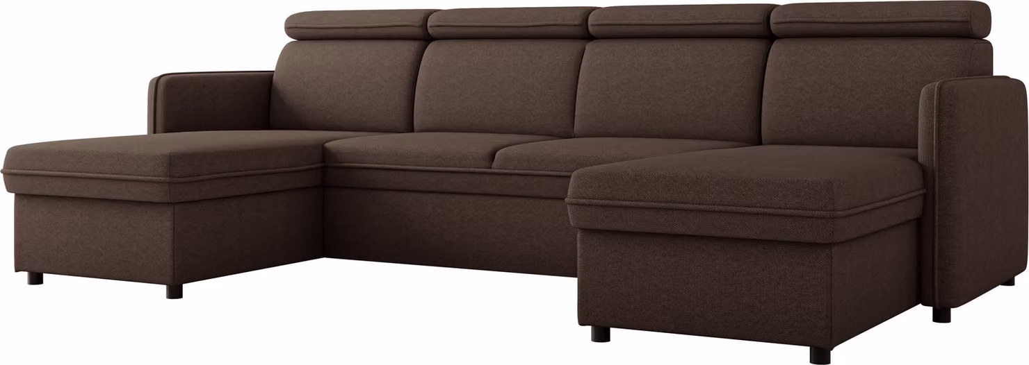 MIRJAN24 Divano componibile Barcelo U, divano ad angolo per soggiorno con due contenitori e funzione letto, poggiatesta regolabili, 284x166x84-96 cm (colore: Enjoy New 04)