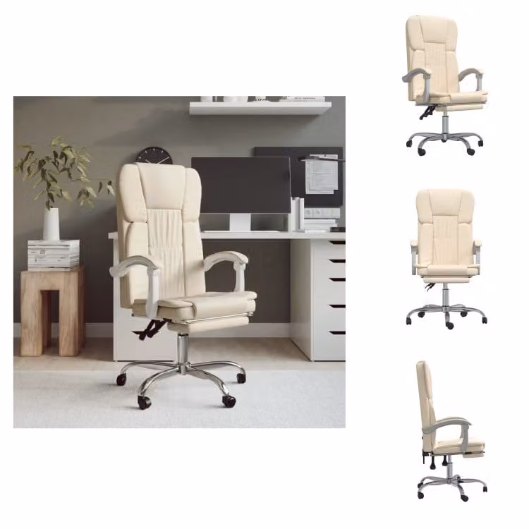 vidaXL Sedia da ufficio con funzione reclinabile in Pelle finta crema - Sedie da ufficio