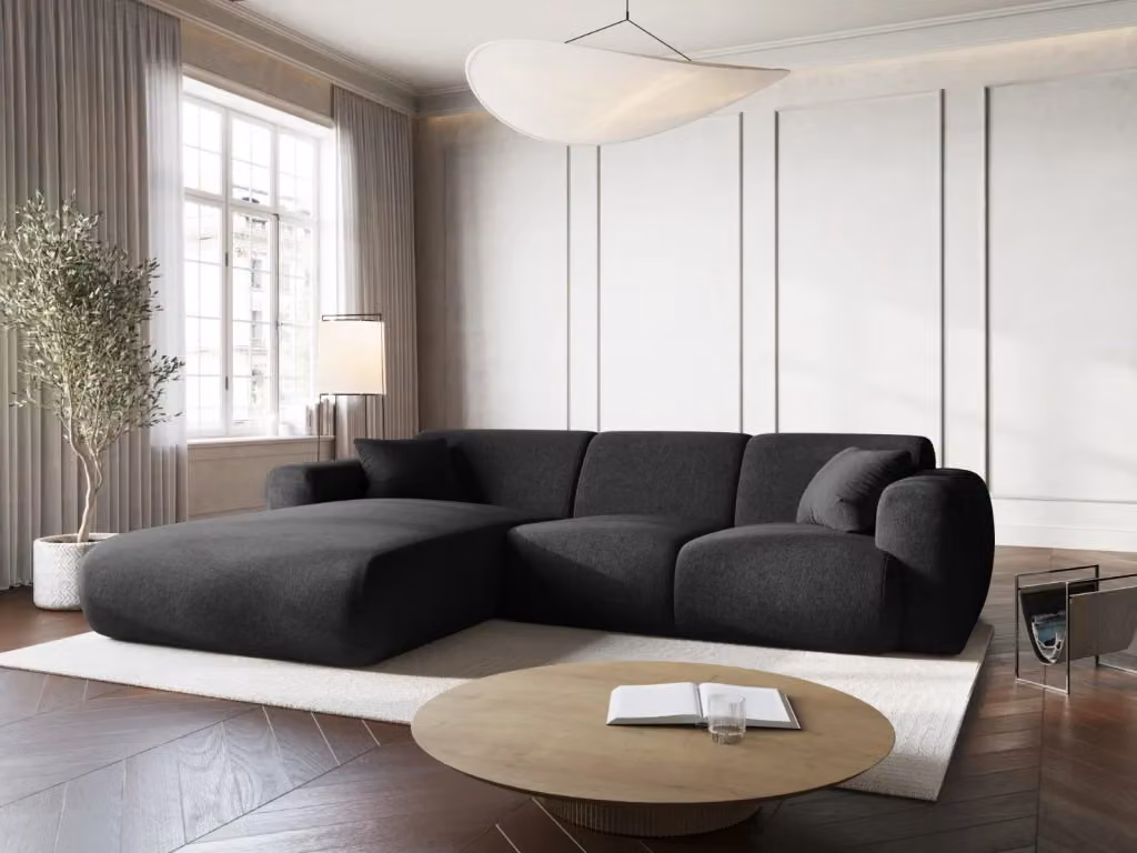 Divano angolare sinistro Nolio Cosmopolitan Design a 4 posti in ciniglia nero L/P/H: 260 x 114 x 72 cm – 2