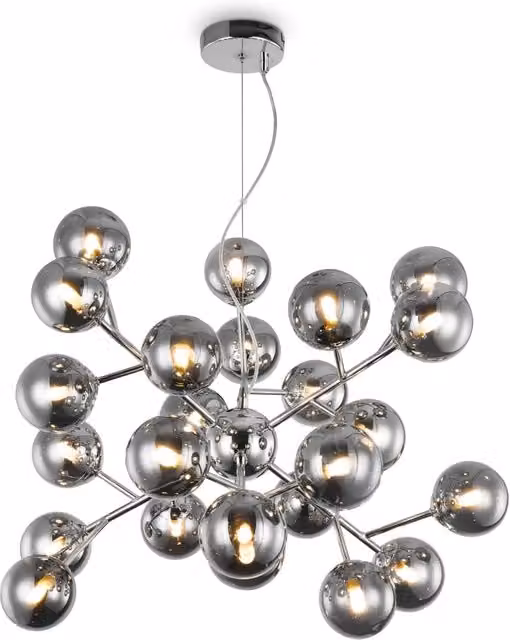 Lampadario a sospensione Maytoni Dallas in metallo e vetro cromo con 24 sfere grigie trasparenti