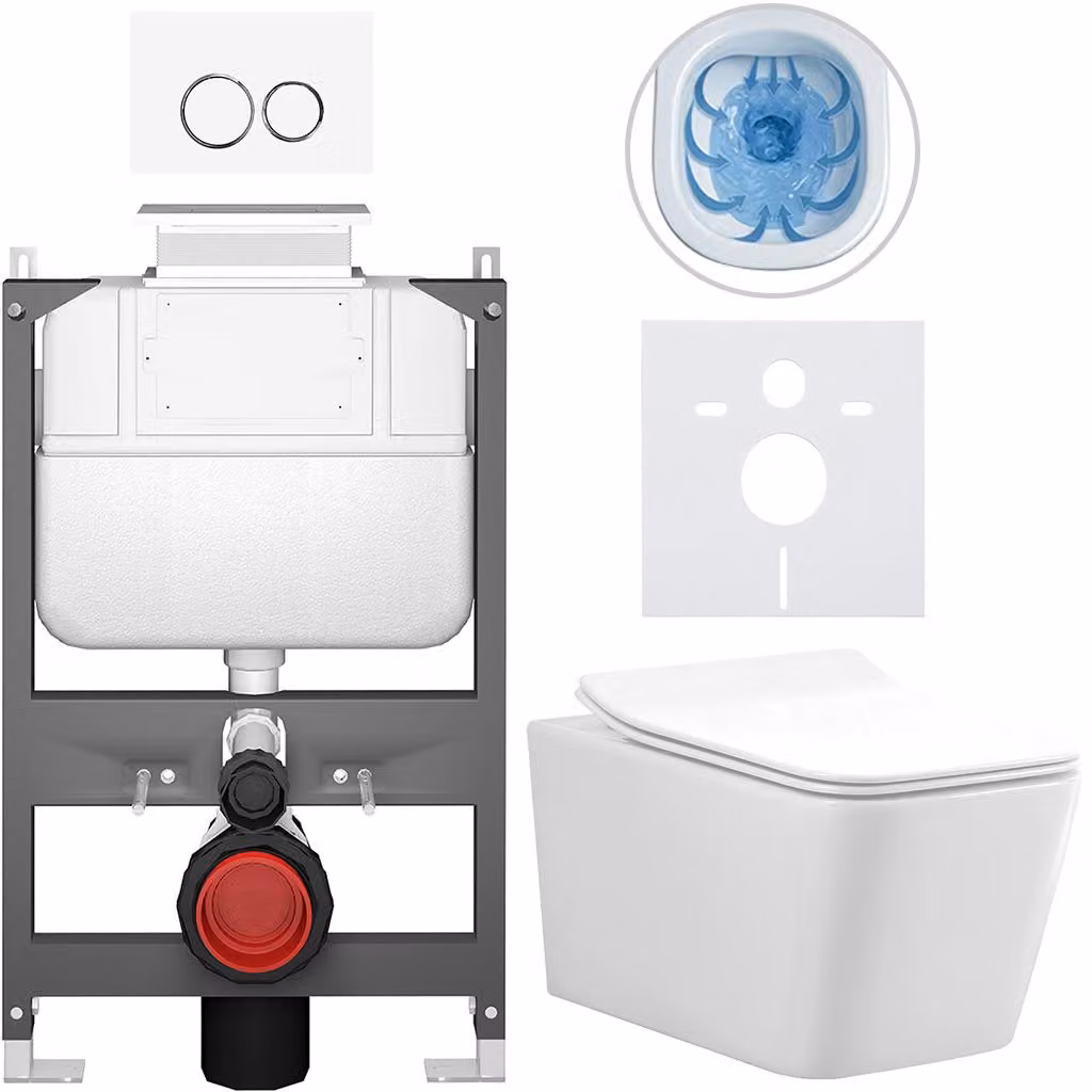 Set completo per WC Basic/Forte - bianco lucido - pulsante per WC Dualo/bianco - azionamento superiore - installazione a muro - 51x36 cm