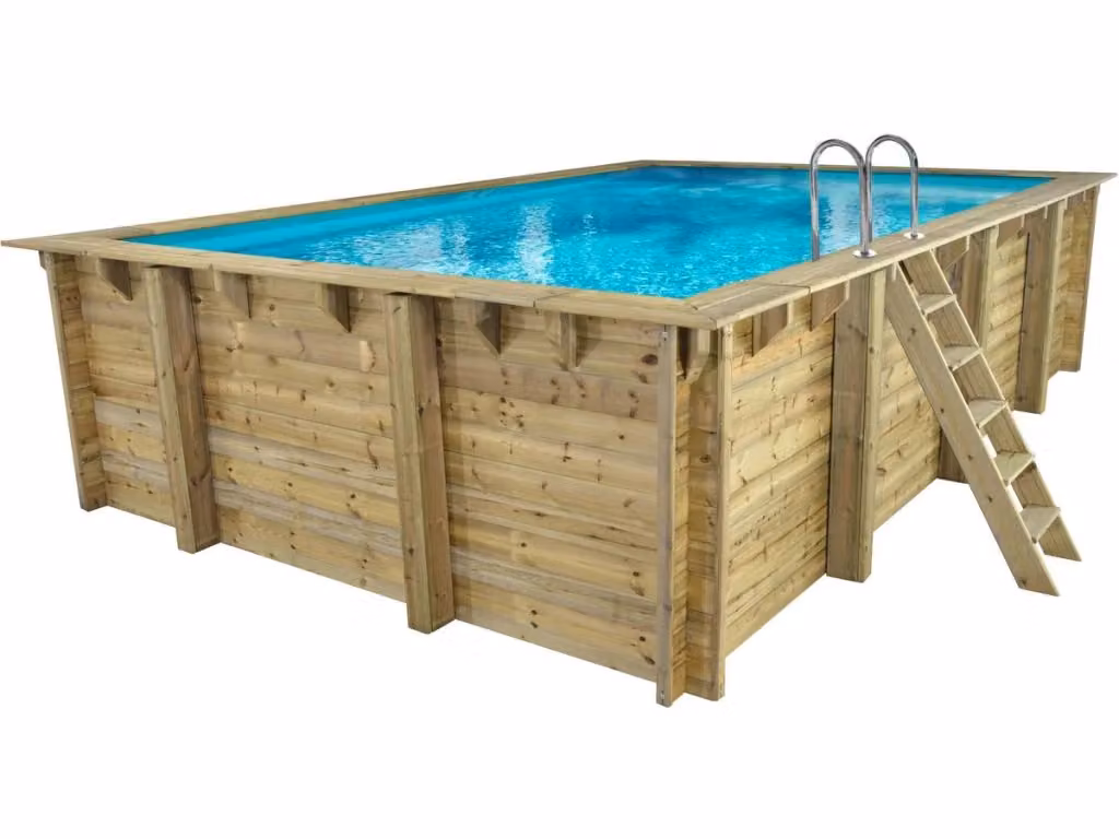 Piscina rettangolare fuori terra in legno Panama 130 Habitat Et Jardin, Blu e Marrone, L: 620 cm, P: 410 cm, H: 131 cm – 2
