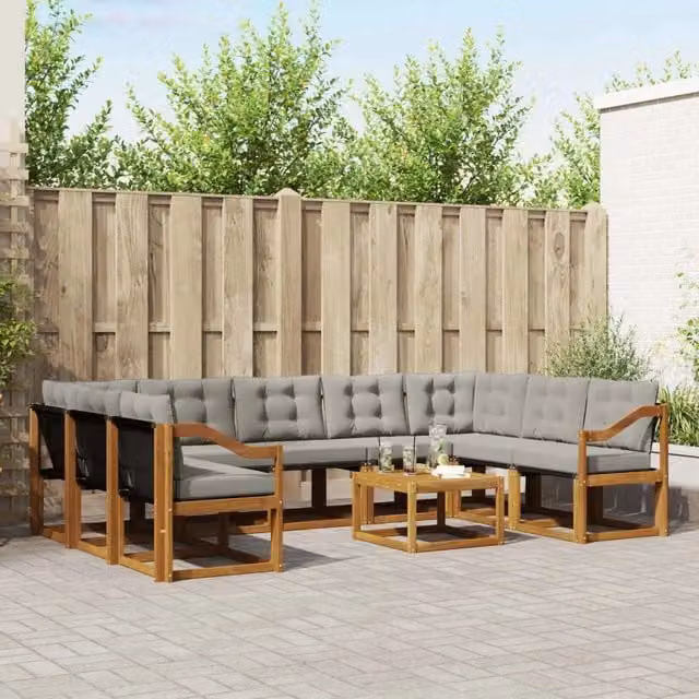 Set di divani da esterno 10 pz Grigio Naturale e Chiaro 3369082
