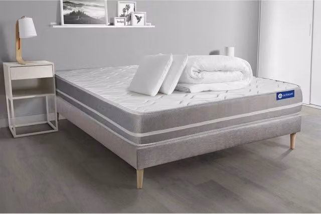 Pacchetto letto completo - Materasso 160x200cm + Box spring con doghe (kit) + 2 cuscini + Piumino - Actimemo Touch