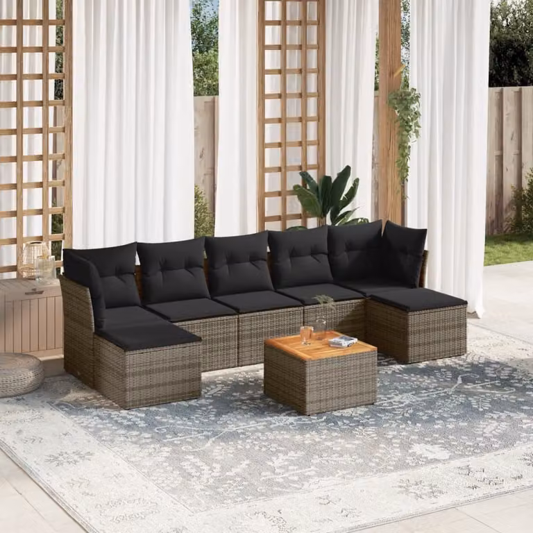 vidaXL Set Divano da Giardino a L 8 pz in Polyrattan Grigio con Cuscini e Tavolino