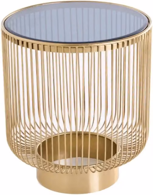 Tavolino rotondo MEUBLORAMA con piano in vetro nero e struttura dorata, Diametro: 41 cm, Altezza: 46 cm – 1