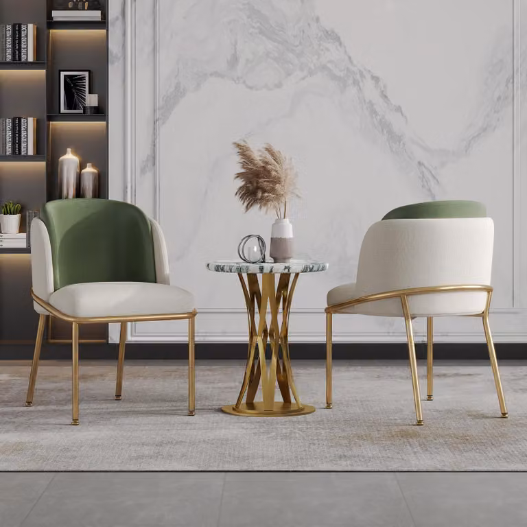 Set di 2 sedie per sala da pranzo Merax, sedia moderna per sala da pranzo con gamba inclinata, sedia imbottita, piedini regolabili, sedie da cucina, lino e pelle, beige+verde