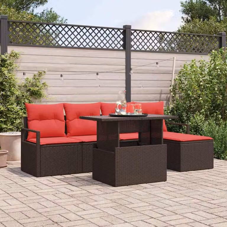 Maison Exclusive - Set da giardino composto da 6 pezzi, divano in rattan sintetico marrone